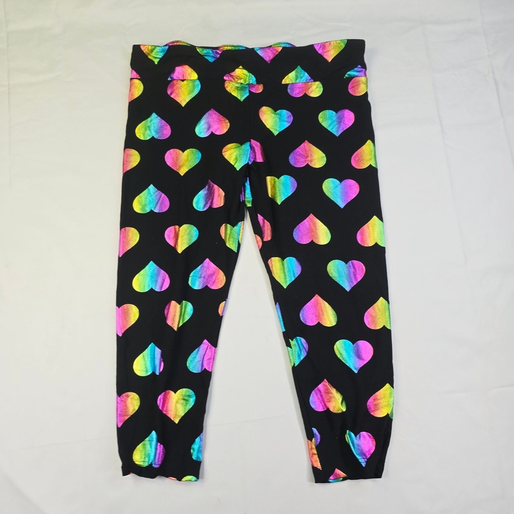 No Boundaries Heart Leggings Women's XXXL Black Rainbow Metallic Foil Print